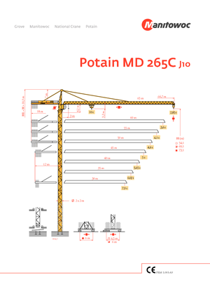 टावर क्रेन - ट्रॉली बूम - टॉप-स्लीविंग Potain MD 265 C J10