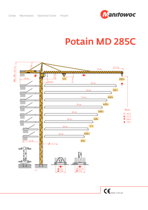 टावर क्रेन - ट्रॉली बूम - टॉप-स्लीविंग Potain MD 285 C