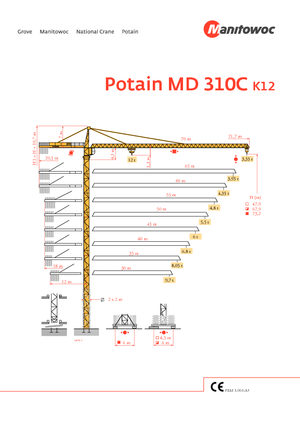 टावर क्रेन - ट्रॉली बूम - टॉप-स्लीविंग Potain MD 310 C 12 T