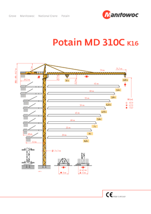 टावर क्रेन - ट्रॉली बूम - टॉप-स्लीविंग Potain MD 310 C 16 T