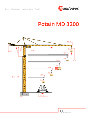 टावर क्रेन - ट्रॉली बूम - टॉप-स्लीविंग Potain MD 3200-64 t