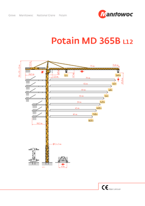 टावर क्रेन - ट्रॉली बूम - टॉप-स्लीविंग Potain MD 365 B L12
