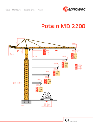 टावर क्रेन - ट्रॉली बूम - टॉप-स्लीविंग Potain MD 2200-50 t