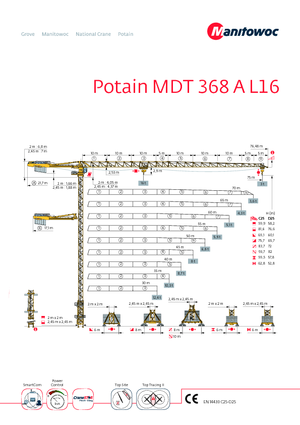 टावर क्रेन - ट्रॉली बूम - टॉप-स्लीविंग Potain MDT 368 A L16