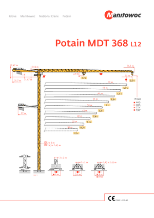 टावर क्रेन - ट्रॉली बूम - टॉप-स्लीविंग Potain MDT 368 L12