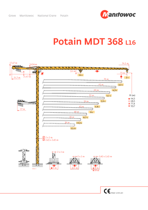 टावर क्रेन - ट्रॉली बूम - टॉप-स्लीविंग Potain MDT 368 L16