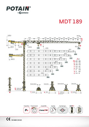 टावर क्रेन - ट्रॉली बूम - टॉप-स्लीविंग Potain MDT 189