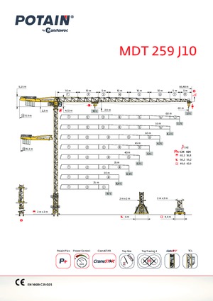 टावर क्रेन - ट्रॉली बूम - टॉप-स्लीविंग Potain MDT 259 J10