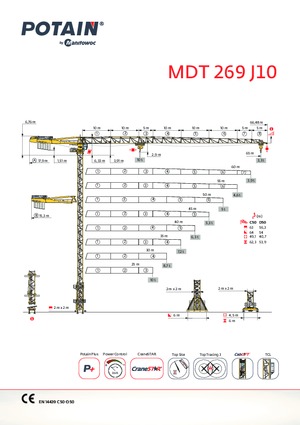टावर क्रेन - ट्रॉली बूम - टॉप-स्लीविंग Potain MDT 269 A J10