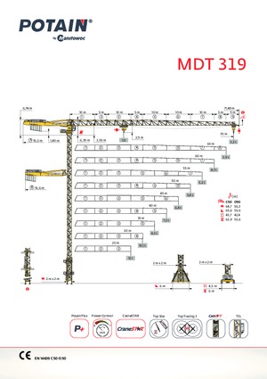 टावर क्रेन - ट्रॉली बूम - टॉप-स्लीविंग Potain MDT 319 A