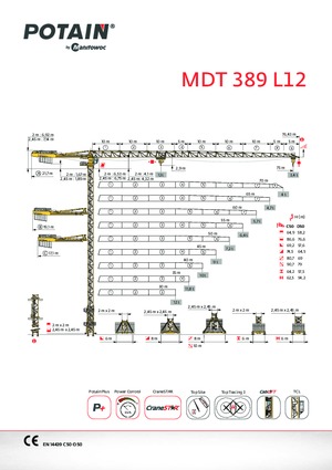 टावर क्रेन - ट्रॉली बूम - टॉप-स्लीविंग Potain MDT 389 L12