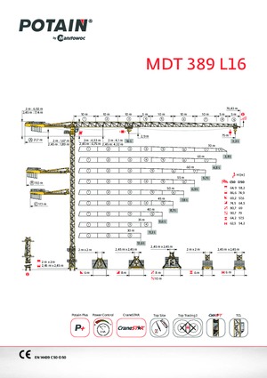 टावर क्रेन - ट्रॉली बूम - टॉप-स्लीविंग Potain MDT 389 L16