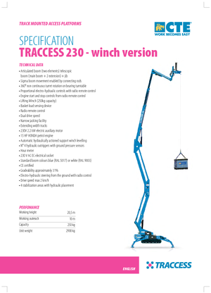 क्रॉलर आर्टिकुलेटिंग बूम लिफ्ट CTE Traccess 230 con argano