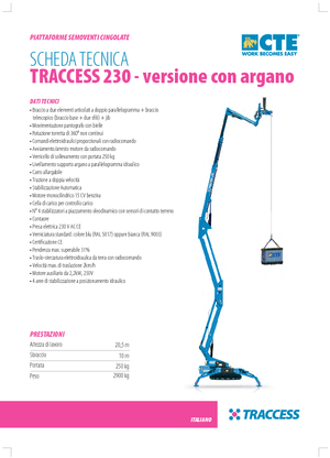 क्रॉलर आर्टिकुलेटिंग बूम लिफ्ट CTE Traccess 230 con argano