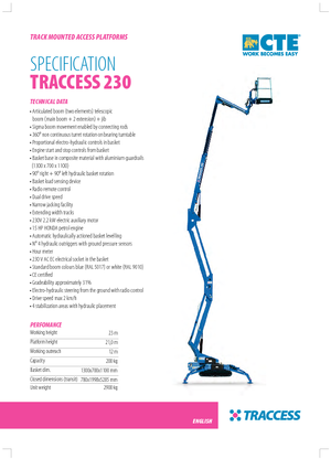 क्रॉलर आर्टिकुलेटिंग बूम लिफ्ट CTE Traccess 230