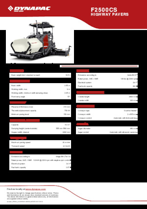 ट्रैक्ड एस्फाल्ट पेवर Dynapac F2500CS