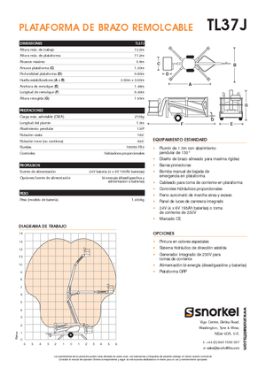 ट्रक माउंटेड आर्टिकुलेटिंग बूम लिफ्ट Snorkel TL37J