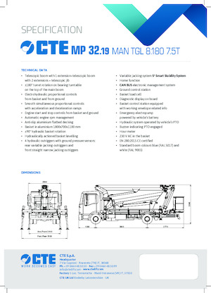ट्रक माउंटेड टेलीस्कोपिक बूम लिफ्ट CTE MP 32.19