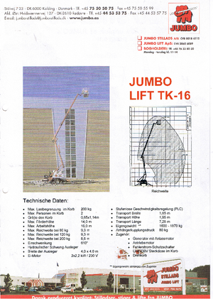 ट्रक माउंटेड आर्टिकुलेटिंग बूम लिफ्ट Jumbo Lift TK 16