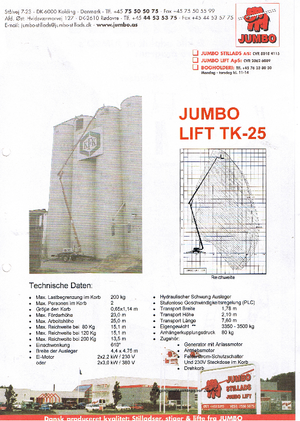 ट्रक माउंटेड आर्टिकुलेटिंग बूम लिफ्ट Jumbo Lift TK 25