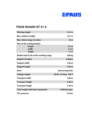 ट्रेलर माउंटेड आर्टिकुलेटिंग बूम लिफ्ट Paus Worklift GT 21 A