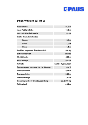 ट्रेलर माउंटेड आर्टिकुलेटिंग बूम लिफ्ट Paus Worklift GT 21 A