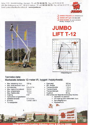 ट्रेलर माउंटेड टेलीस्कोपिक बूम लिफ्ट Jumbo Lift T 12