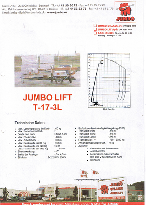ट्रेलर माउंटेड टेलीस्कोपिक बूम लिफ्ट Jumbo Lift T 17-3 L