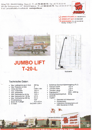 ट्रेलर माउंटेड टेलीस्कोपिक बूम लिफ्ट Jumbo Lift T 20 L