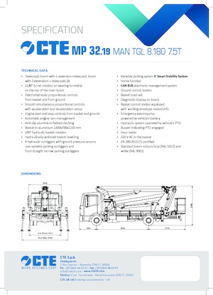ट्रक माउंटेड टेलीस्कोपिक बूम लिफ्ट CTE MP 32.19