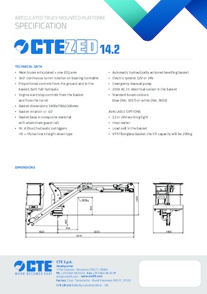 ट्रेलर माउंटेड आर्टिकुलेटिंग बूम लिफ्ट CTE ZED 14.2