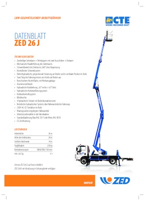 ट्रेलर माउंटेड आर्टिकुलेटिंग बूम लिफ्ट CTE ZED 26 J