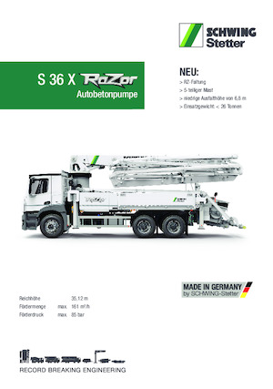 ट्रक-माउंटेड कंक्रीट पंप SCHWING-Stetter S 36 X RaZor
