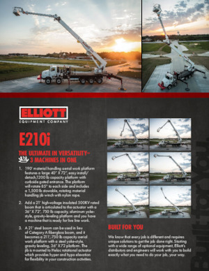 ट्रक माउंटेड टेलीस्कोपिक बूम लिफ्ट Elliott Equipment E210i E-Line