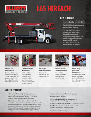ट्रक माउंटेड टेलीस्कोपिक बूम लिफ्ट Elliott Equipment L65R HiReach