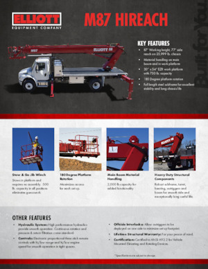 ट्रक माउंटेड टेलीस्कोपिक बूम लिफ्ट Elliott Equipment M87 HiReach