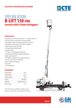 ट्रक माउंटेड टेलीस्कोपिक बूम लिफ्ट CTE B-Lift 150 Pro