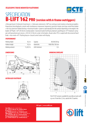 ट्रक माउंटेड टेलीस्कोपिक बूम लिफ्ट CTE B-Lift 162 Pro-A