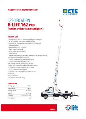 ट्रक माउंटेड टेलीस्कोपिक बूम लिफ्ट CTE B-Lift 162 Pro-H