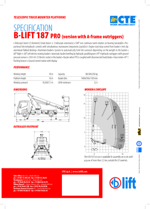 ट्रक माउंटेड टेलीस्कोपिक बूम लिफ्ट CTE B-Lift 187 Pro-A