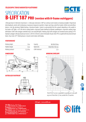 ट्रक माउंटेड टेलीस्कोपिक बूम लिफ्ट CTE B-Lift 187 Pro-H