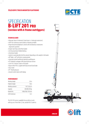 ट्रक माउंटेड टेलीस्कोपिक बूम लिफ्ट CTE B-Lift 201 Pro-A