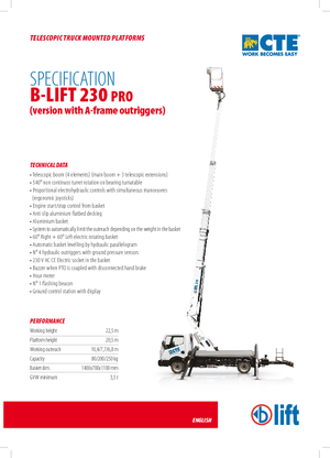 ट्रक माउंटेड टेलीस्कोपिक बूम लिफ्ट CTE B-Lift 230 Pro-A