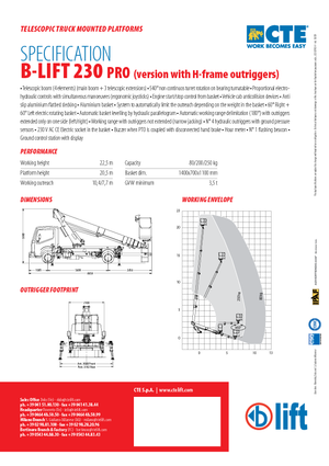 ट्रक माउंटेड टेलीस्कोपिक बूम लिफ्ट CTE B-Lift 230 Pro-H