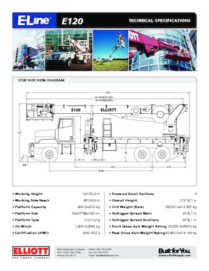 ट्रक माउंटेड टेलीस्कोपिक बूम लिफ्ट Elliott Equipment E120 E-Line