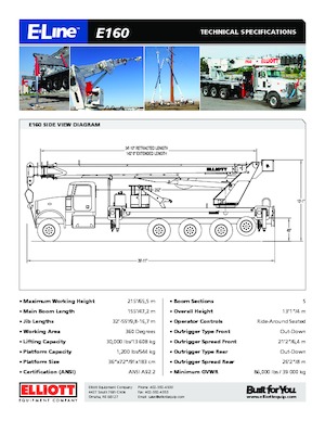 ट्रक माउंटेड टेलीस्कोपिक बूम लिफ्ट Elliott Equipment E160 E-Line