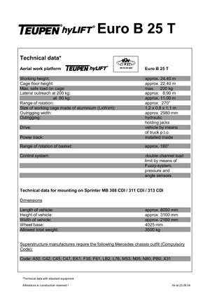 ट्रक माउंटेड टेलीस्कोपिक बूम लिफ्ट TEUPEN Euro B 25 T