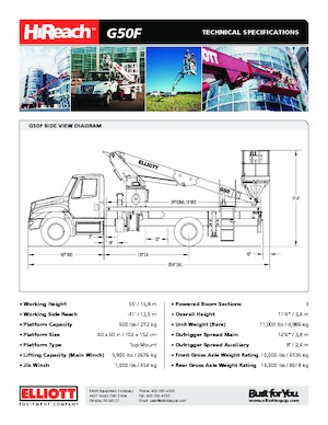 ट्रक माउंटेड टेलीस्कोपिक बूम लिफ्ट Elliott Equipment G50F HiReach