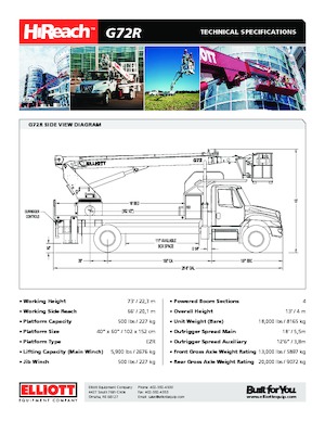ट्रक माउंटेड टेलीस्कोपिक बूम लिफ्ट Elliott Equipment G72R HiReach