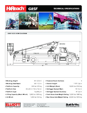 ट्रक माउंटेड टेलीस्कोपिक बूम लिफ्ट Elliott Equipment G85F HiReach